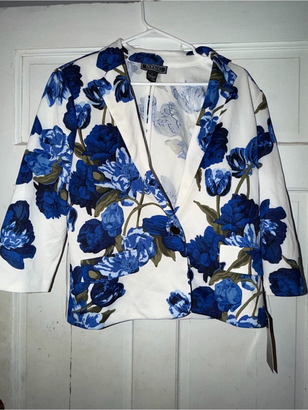 NYC White Blazer with Blue Floral Print